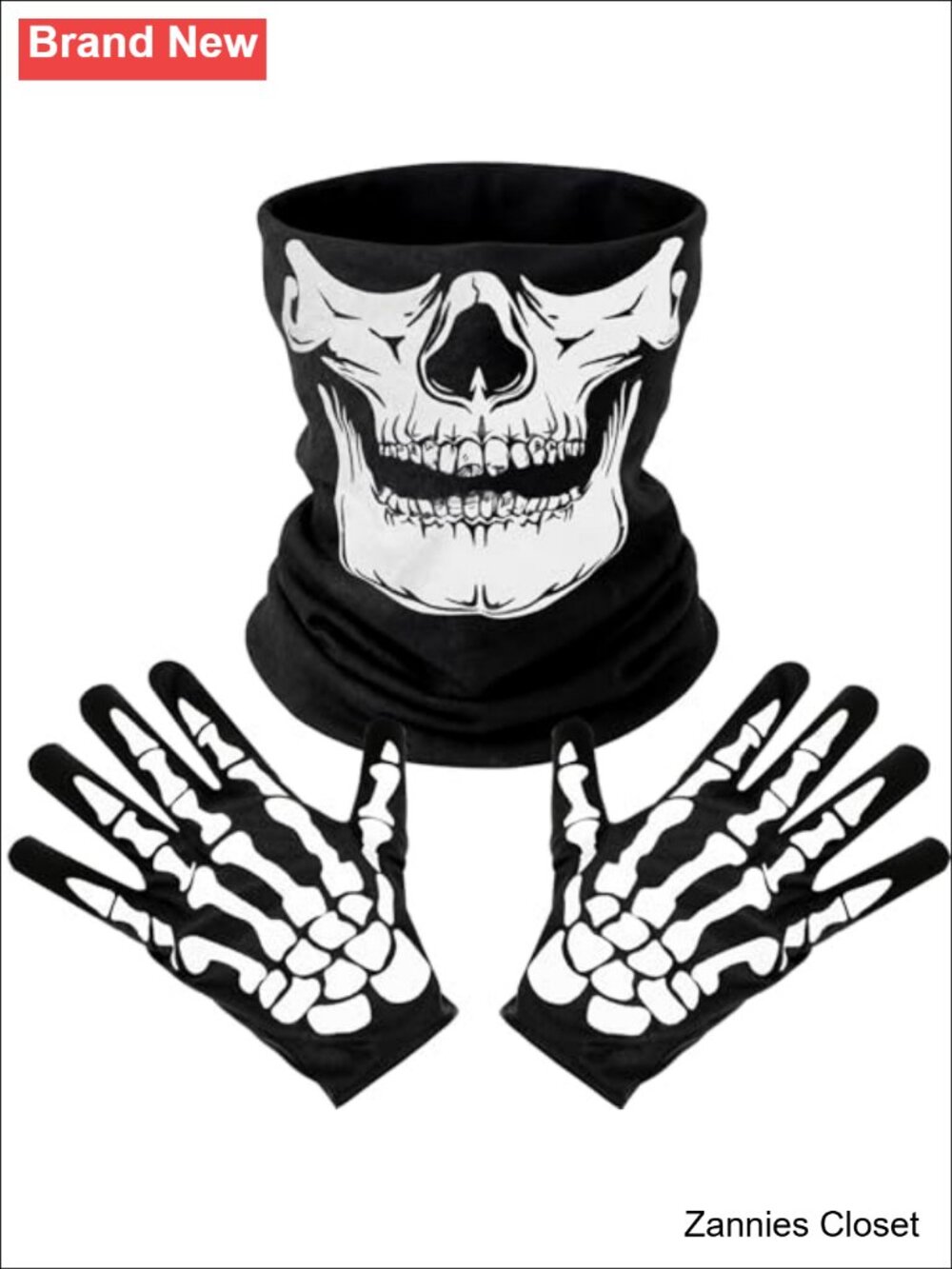 👻 Skeleton Gloves & Skull Face Mask Set Adult Halloween Costume Cotton